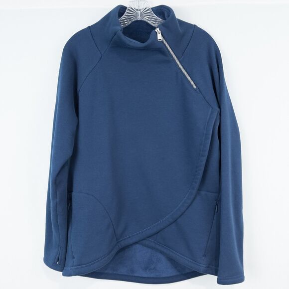 Athleta Cozy Karma ASYM Pullover Womens Medium Enchanted Blue Athleisure 383402 - Picture 1 of 16